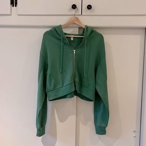 cropped green zip up jacket